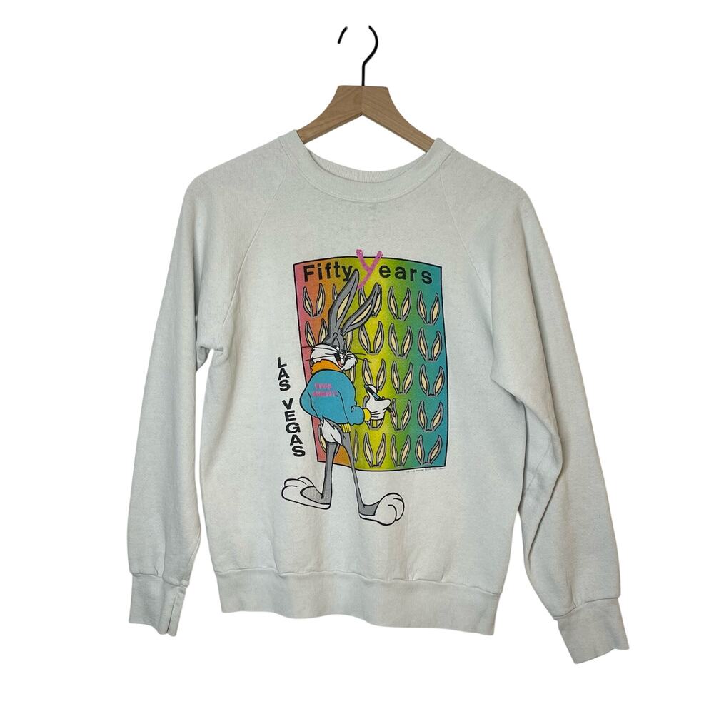 Vintage Bugs Bunny Crewneck Sweatshirt Small Las Vegas White 80s Novelty